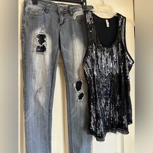 Sequin jeans and tank outfit